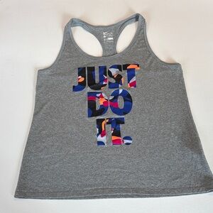 Nike Gray Racerback Tank with Multicolor 'Just Do It' Graphic
